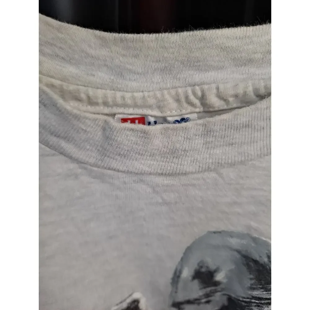 Single Stitch Hanes Men's Wolf Wolves Print Black Short Sleeve Round Neck Size L